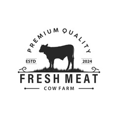 Cow Logo, Simple Cattle Farm Design, Livestock Silhouette, Vector Badge For Business Brand