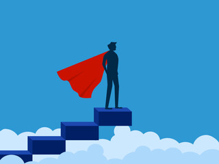 businessman hero standing on the top of the stairs. Vector