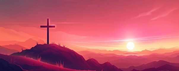 Good friday banner illustration with cross on the hill - obrazy, fototapety, plakaty