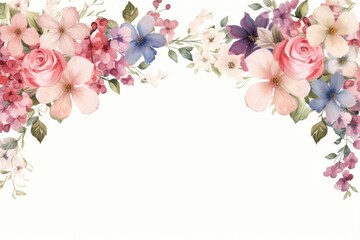 A background of watercolor flowers with a clean area for text - obrazy, fototapety, plakaty