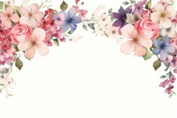Fotobehang A background of watercolor flowers with a clean area for text © Rehman