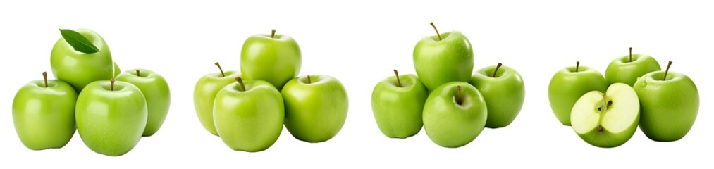 green apples isolated on a transparent PNG background, white background , Generative Ai