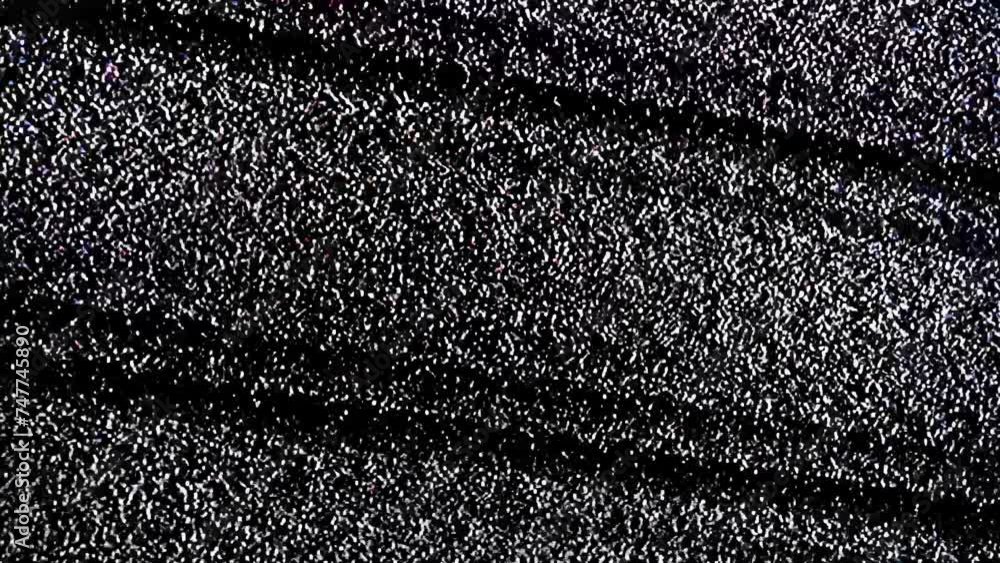 Poster repeating white horizontal white fluorescent grain drops top to bottom in static glitch loop