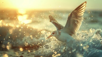 Redshank bird splashing dynamically in water with a dreamlike pinkish hue - obrazy, fototapety, plakaty