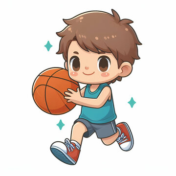 Vector cute boy basketball
