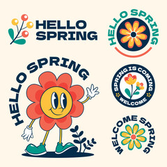 Set of Hello Spring Vector Illustration