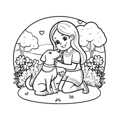 Girl with dog cartoon design, Animal zoo life nature character childhood and adorable theme Vector illustration