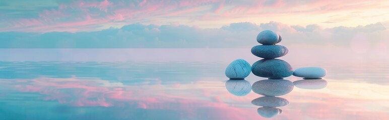 Serene stack of stones on a tranquil shore, ideal for wellness and meditation themes.