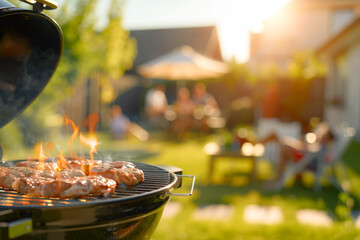 4th of July BBQ with Friends and Family in Sunny Backyard Barbeque  Setting
