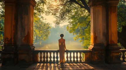 Woman Looking Out at Scenic View in Majestic Romanticism Style