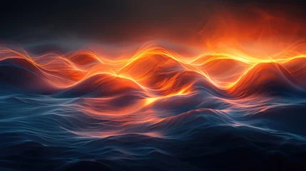 Foto op Canvas Abstract futuristic background with dark glowing wave illustrations © neural9.com