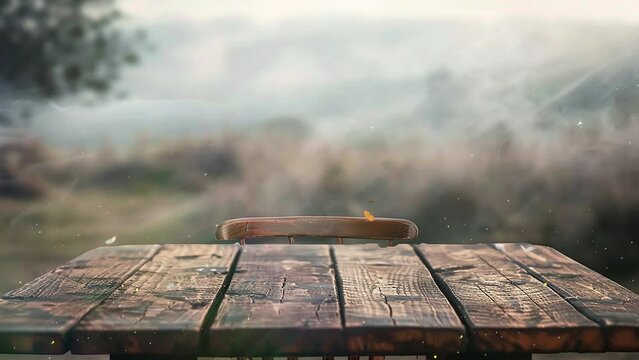 wooden table in blur background that contains chair. seamless looping overlay 4k virtual video animation background
