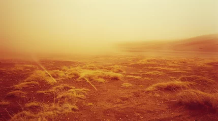 Gordijnen analogue still high angle shot of a foggy Dessert landscape © shiroi