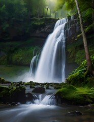 waterfall in the forest HD 8K wallpaper Stock Photographic Image Generative AI