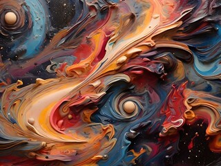 An abstract composition of swirling colors and shapes, representing the chaos and beauty of a cosmic nebula Generative AI