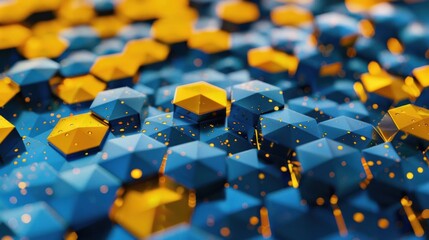 abstract blue yellow hexagon technology background