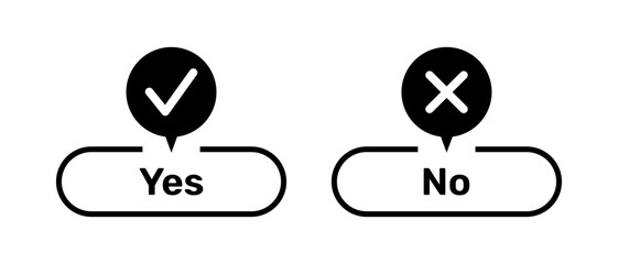 Right and Wrong symbols with Yes and No buttons black color. Yes and No buttons with right and wrong symbols. Check box icon with tick and cross symbols with yes and no buttons. - obrazy, fototapety, plakaty
