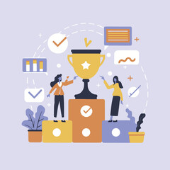 2d vector illustration colorful business , Achieving the goal among many goals with the best proposal and the best results