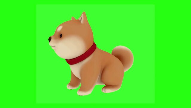 Dog  Seamless Loop 3D Animation with Copy Space on Green Screen