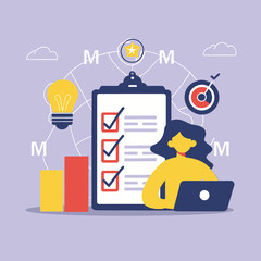 2d vector illustration colorful business , Achieving the goal among many goals with the best proposal and the best results
