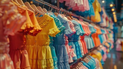 Colorful array of children's jackets neatly displayed in a bright store