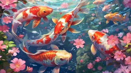 Obraz na płótnie Canvas Koi fish in the pond generative ai
