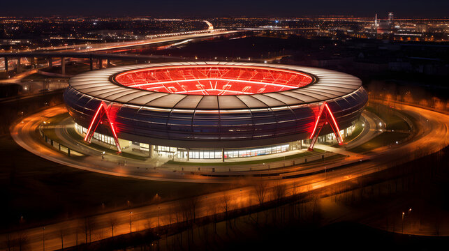 Illuminated night view of Ajax Stadium: A marvel of modern architecture and historic football significance