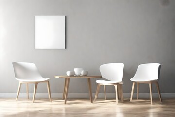 Three modern chair to face a blank wall, cgi