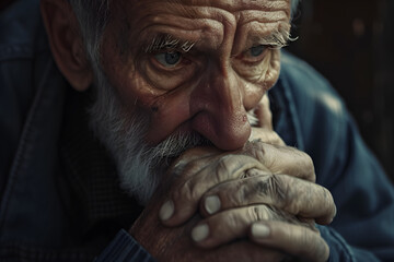 老人男性の困った顔、絶望の感情
