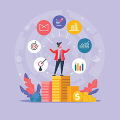 2d vector illustration colorful business , Achieving the goal among many goals with the best proposal and the best results
