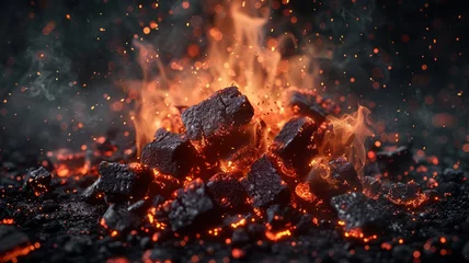 Foto op Canvas Intense warmth of charcoal briquettes burning with fierce orange flames © sopiangraphics