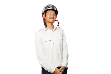 Portrait of a boy wearing white shirt for bike to work
