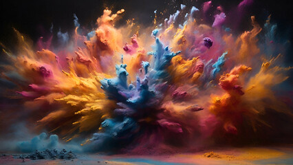 explosion of colorful dust, swirling and dancing in the air, creating a mesmerizing display of hues and shades - obrazy, fototapety, plakaty