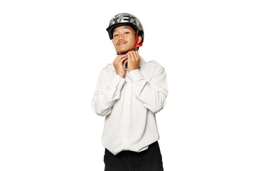Portrait of a boy wearing white shirt for bike to work