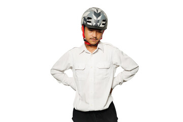 Portrait of a boy wearing white shirt for bike to work