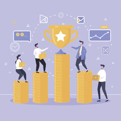 Naklejka premium 2d vector illustration colorful business , Achieving the goal among many goals with the best proposal and the best results