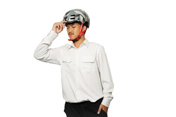 Portrait of a boy wearing white shirt for bike to work