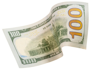 100 dollars banknotes falling in the air isolated on white, Flying 100 American dollars banknotes isolated on white background PNG file.