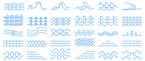 Blue Ocean wave icon collection set. Vector illustration