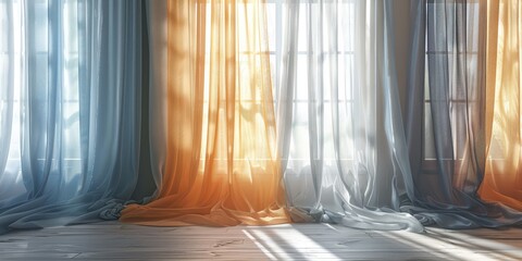 Serene morning light filtering through elegant curtains in a peaceful room