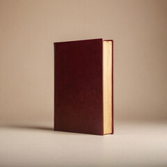 A classic hardcover book with a deep burgundy cover stands upright against a neutral background,...