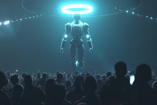 Cyber god in front of their adepts for artificial super intelligence encounter