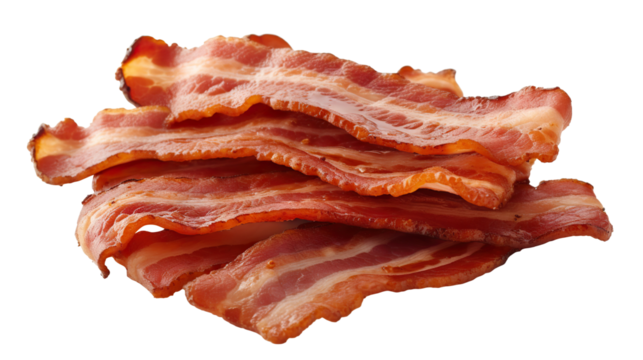 Delicious fried bacon cut out