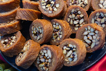 Traditional Turkish Sherbet Desserts (Baklava, Tulumba, Carrot Slice) Special Concept Photo for Ramadan, Üsküdar Istanbul, Turkey (Turkey)