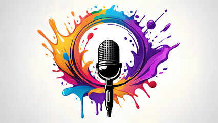 Microphone Logo With Colorful Splash - obrazy, fototapety, plakaty