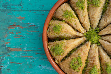 Traditional Turkish Sherbet Desserts (Baklava, Tulumba, Carrot Slice) Special Concept Photo for...