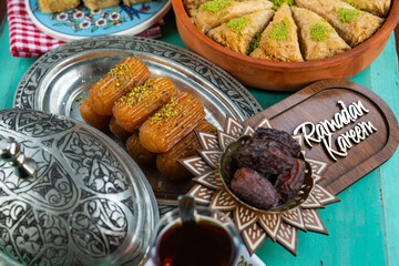 Traditional Turkish Sherbet Desserts (Baklava, Tulumba, Carrot Slice) Special Concept Photo for Ramadan, Üsküdar Istanbul, Turkey (Turkey)