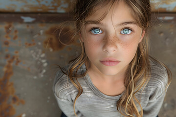 photo of a young girl who tries to remember something, full body image