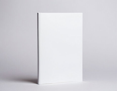 Minimal white book cover standing upright against a neutral gray background, highlighting simplicity and elegance in design.