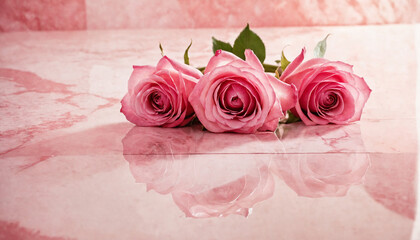 bouquet of pink roses on pink marble